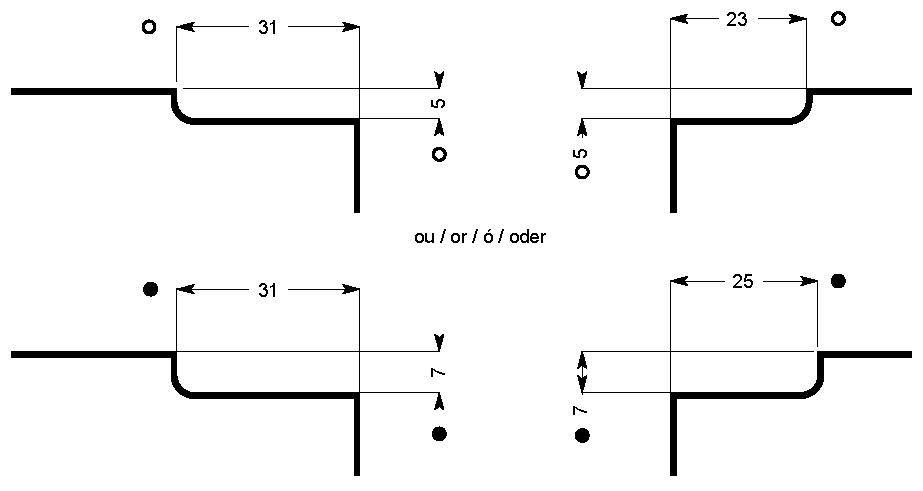 pinces inclinées, 2 départs avec jonction de plafond, poli