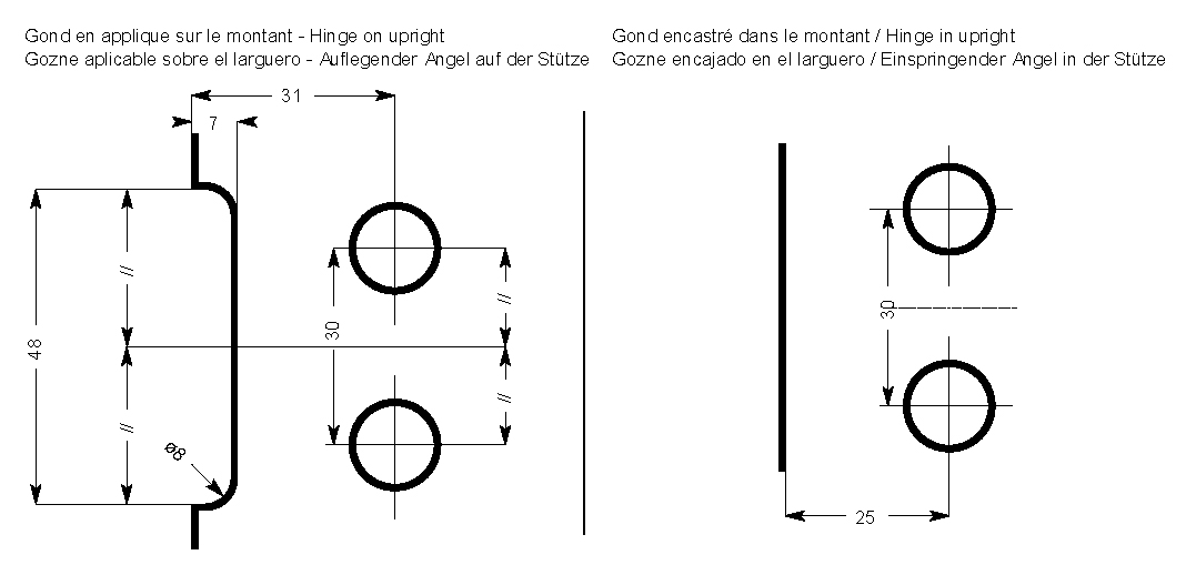 Feststehende halter, poliert, e=10