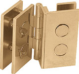 hinges, double, for two 180° volumes, 9 mm opening, for mirror glass 1.20 x 0.60, gilded brass