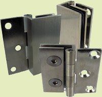 Facade hinge with wall-mount plate and ADM/H threaded back plate, 57 x 30 mm, brushed stainless steel finish