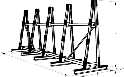 rack 600 X 300 X 130 cm for workshop , steel, fixed (on request)