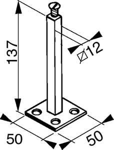 pied à platine carré 50, h 137 mm, laiton chromé