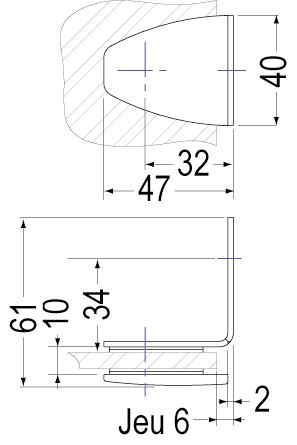 charnière à indexage venus mur/gl ép.8 x2 laiton blanc