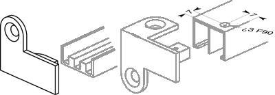 clip, 3 entries, slanted angles, lower, polished brass