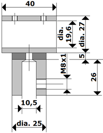 Built-in lock handle Ø35, floor bolt, L=1225