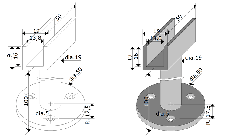 charnière à indexage venus mur/gl ép.6 x2 laiton chromé mat