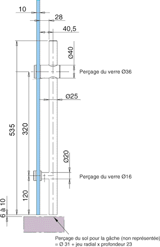floor lock system for showcase Inovaglas, distance between holders : 320 mm