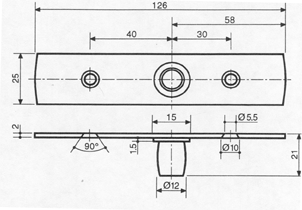 plate with axial pivot for top hinge, stainless steel