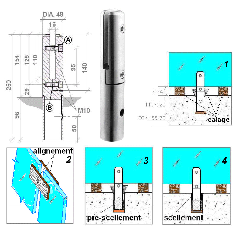 ADSLIDE - fastener for rail Ø 25mm, brushed stainless steel