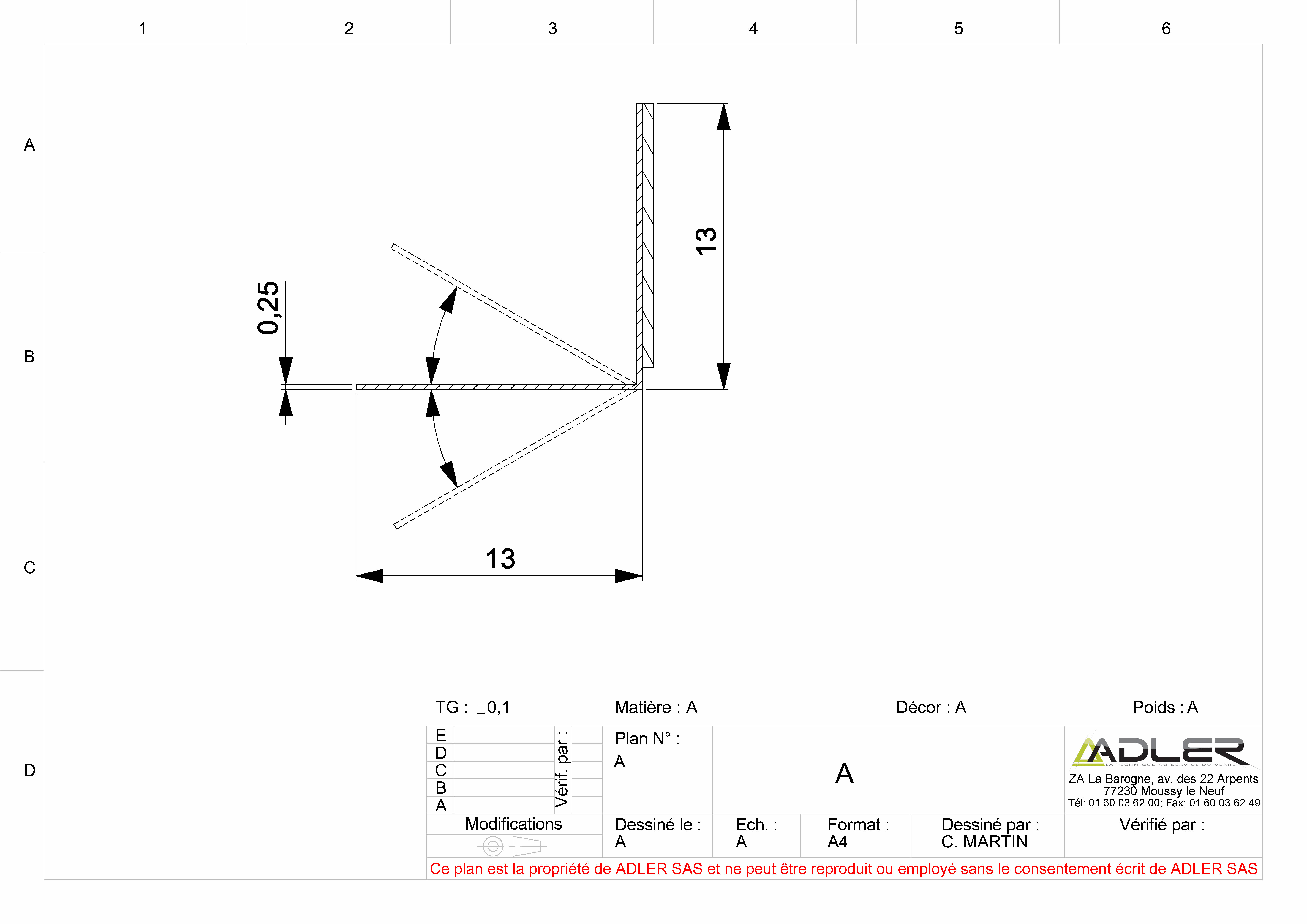 charnière à indexage venus mur/gl ép.6 x2 laiton chromé mat